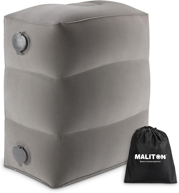 Maliton Inflatable Travel Foot Rest Pillow, Kids Airplane Bed, Adjustable Height Leg Pillow for Air Travel, Make a Flat Bed for Kids and Toddlers, Great for Airplane, Train, car（Grey, 1 Pack）