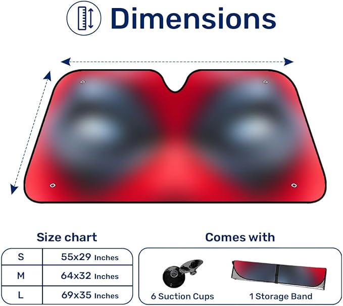 GENANY Funny Red Eyes Windshield Sun Shade for Car SUV Truck (69x35 Inches), Sun Shade Windshield, Shades for Front Windows, Protector Blocks UV, Halloween Car Decor