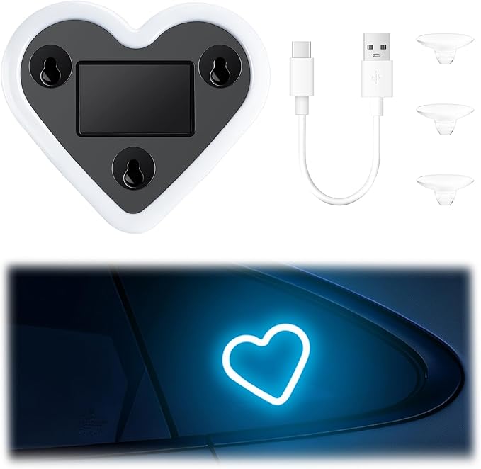 iFunyLED Car LED Interior Lights, Heart-Shaped Ambient Light for Windows, 5 Lighting Modes, Charging Through Type-c and Solar Energy, Car Decorations for Women Men, Pack of 1, (Ice Blue)