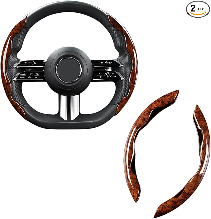 AUCELI Car Wood Grain Steering Wheel Cover, Anti-Skid Segmented Auto Steering Wheel Protector, Automotive Interior Accessories, Universal for Most Vehicles Men and Women