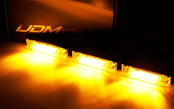 iJDMTOY 3pc Amber LED Center Grille Running Light Kit Compatible With 2014-2021 Toyota Tundra w/TRD Pro Grill (Amber Lens w/Wiring and Hardware)