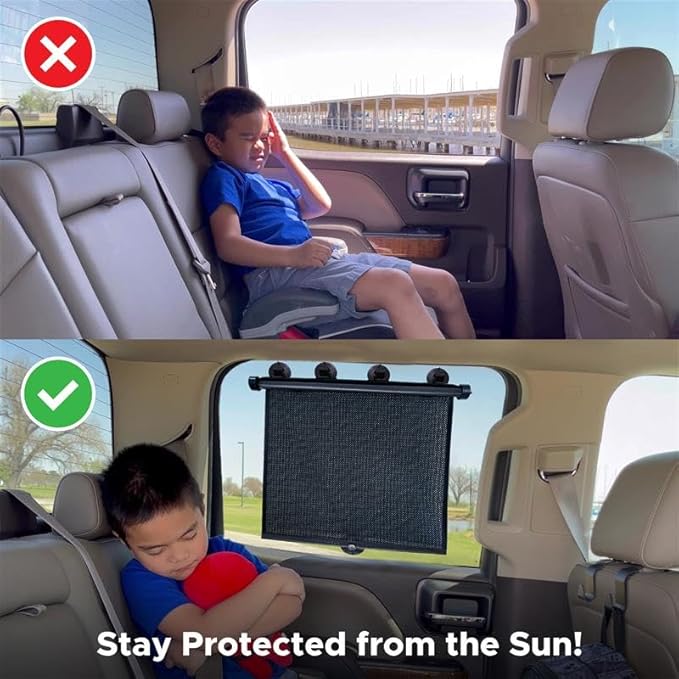 EcoNour Car Window Covers for Baby (2 Pack) | Retractable Car Window Shades for Protecting Kids, Passengers & Pets from Harmful Sun Rays | Window Sun Shade for Trucks, SUVs | (22”x24”)
