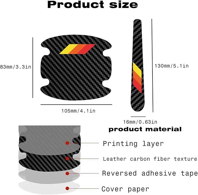 8PCS Stylish Tri-Color Carbon Fiber Car Door Handle Bowl Stickers, Universal Paint Guard Covers, Personalized Protective Film