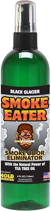 Smoke Eater Odor Eliminator Spray, Black Glacier, 4 oz — Tea Tree Oil Breaks Down Smoke at the Molecular Level