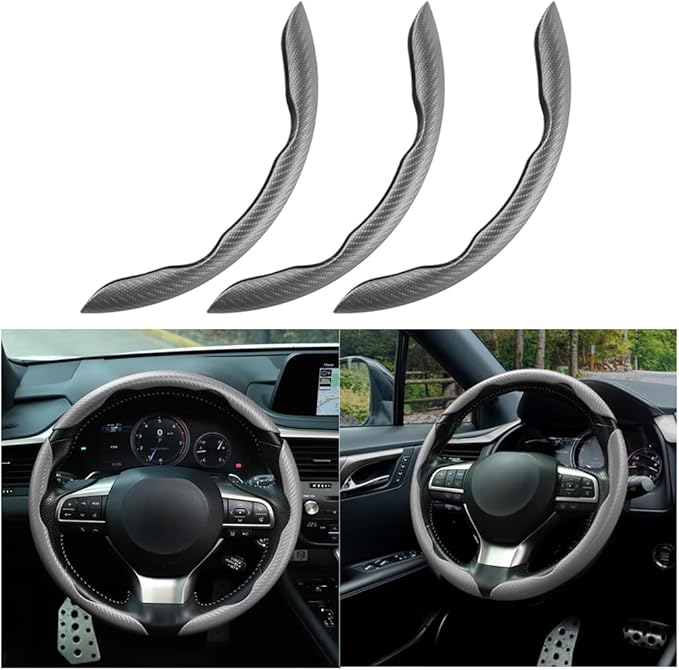 Mandark 3PCS Carbon Fiber Car Steering Wheel Cover, Anti-Skid Leather Vehicle Segmented Steer Wheel Protector, Auto Interior Protection Guard Accessories, Universal for Most Cars (Gray)