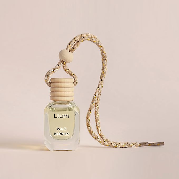 Llum Wild Berries Hanging Car Air Freshener – Luxury Automotive Perfume Diffuser 10ml (0.34 fl oz), Long-Lasting Fragrance, Alcohol-Free Non-Toxic Car Scent, Glass Bottle With Wood Cap