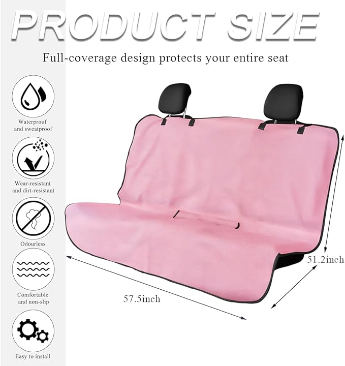 Car Towel Seat Cover, Waterproof Sweating Non-Slip Premium Soft Towel Carseat Protector, Universal Machine Washable Car Truck SUV Front Seat Cover for Gym Workout Beach Hiking (Pink, Rear)