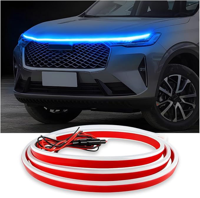 Car Hood Light Strip, 79 Inches Flexible DRL Dynamic Scan Start up Hoodbeam Kit, Waterproof 12V LED Headlight Strips Engine Cover Decoration, Exterior Car Accessories