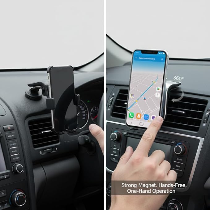 Magnetic Car Phone Holder for Vent Mounts – Slim Case Compatible, Includes Metal Plate – Strong Magnetic Grip for Most Smartphones, Adjustable & Easy Installation