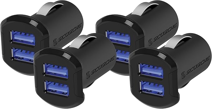 Scosche USBC242M Revolt Universal Cigarette Lighter Multi Device Compact Dual Port USB Car Charger, Fast Charge Two Devices Simultaneously, Black (Pack of 4)