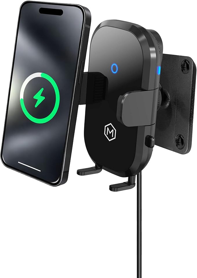 Wireless Magsafe Car Mount Charger - Magnetic Cell Phone Holder with AMPS Plate Mount - Auto Scan & Auto Grip Car Phone Stand - Compatible with Samsung, iPhone, Smartphone- Fast Charger