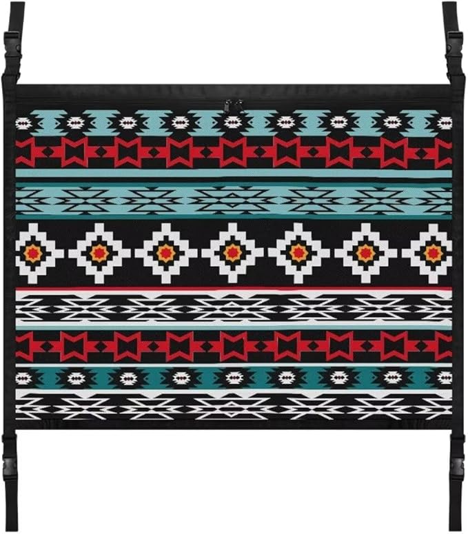 Car Roof Storage Bag Tribal Grid Print Hanging Car Storage Bag Premium Car Seat Organizer Inner Car Accessories Compatible with Most Vehicles