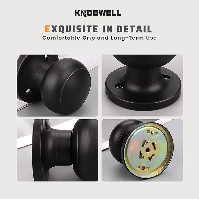 KNOBWELL 6 Pack Bronze Dummy Door Knob, Single Sided Handle for Closets, French Double Doors, and Pantry, Oil Rubbed Bronze One Side Non-Turning Interior Push/Pull Door Knob
