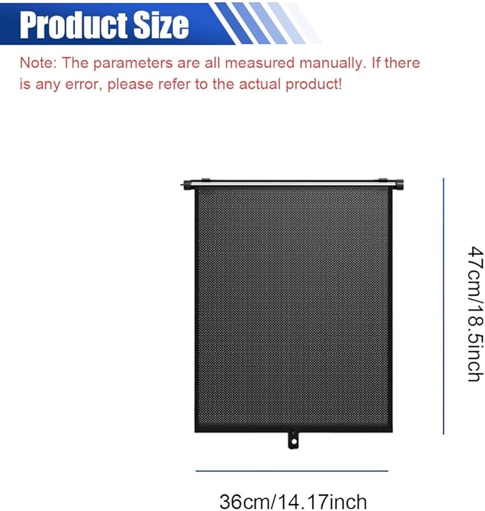 2PCS Car Side Window Sun Shade for Baby/Kids- 18"×14" Retractable Roller Car Window Shade with Suction Cups - Blocks Heat and UV Rays Glare Protection- Baby Travel Accessories for Cars (Black)