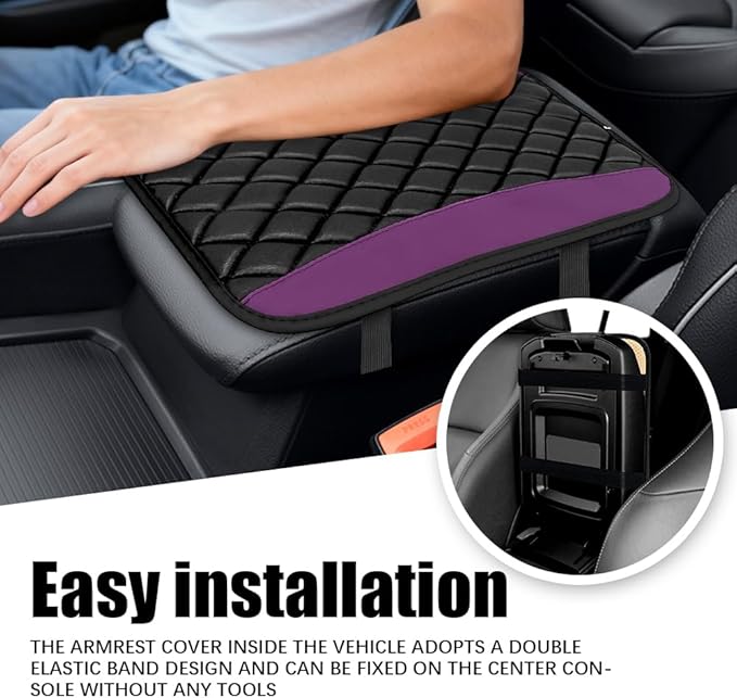 Car Center Console Cushion Pad, Arm Rest Covers, 12.6"×7.5" Leather Waterproof Auto Armrest Seat Box Protector, Auto Comfortable Center Console Cover Universal for Most Vehicles (Purple)