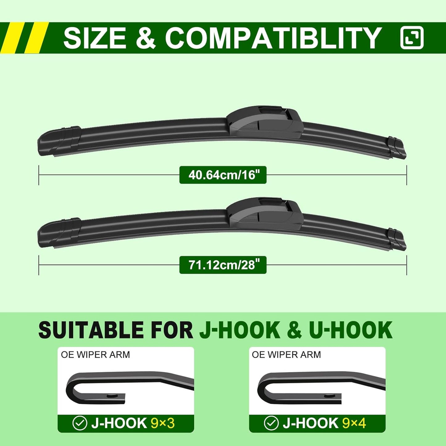 OEM Quality 28in + 16in Premium All-Season Windshield Wiper Blades for Original Equipment Replacement(Set of 2)