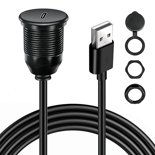 Single Port USB A 2.0 Male to Type C 2.0 Female Extension Cable,Flush Mount Waterproof Panel Cable for Car,Truck,Boat,Motorcycle Dashboard 3.3ft