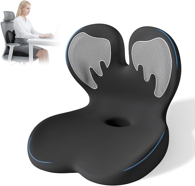 Ergonomic Seat Cushion,Office Chair Cushion with Lumbar Support Pillow,Memory Foam Car Seat Cushions,Designed for Sciatica, Tailbone,Back Pain,Back Cushion for Office,Car,Home Desk Chair