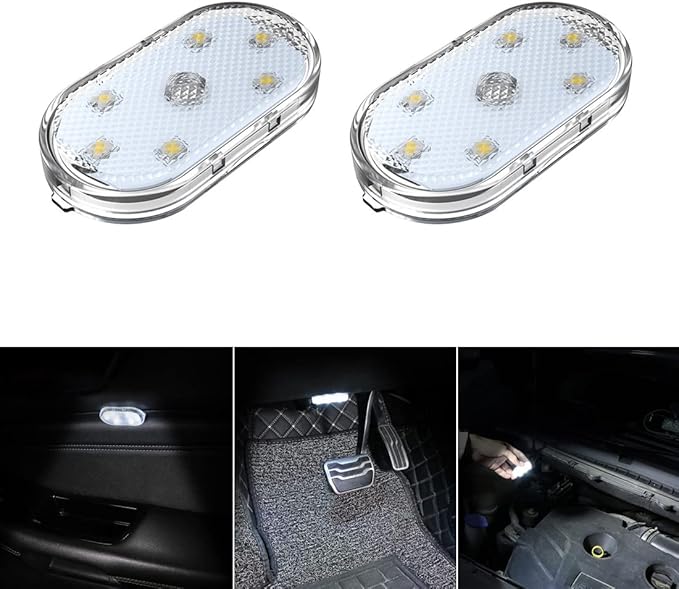 2 PCS Car Led Lights Interior,White Ambient Lighting Car Interior,USB Rechargeable Car Interior Reading Light,Portable Led Lights for Car