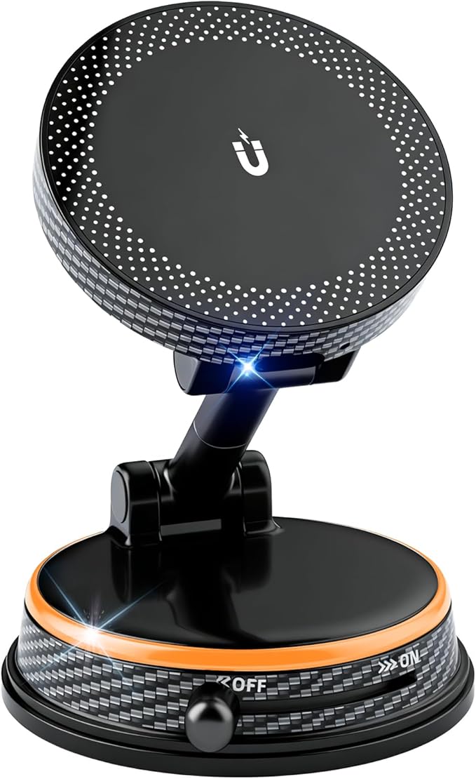 Magnetic Car Phone Holder for MagSafe, 15W Wireless Charging, 360° Adjustable Dashboard Mount, Compatible with iPhone 12-17 & Android（Orange