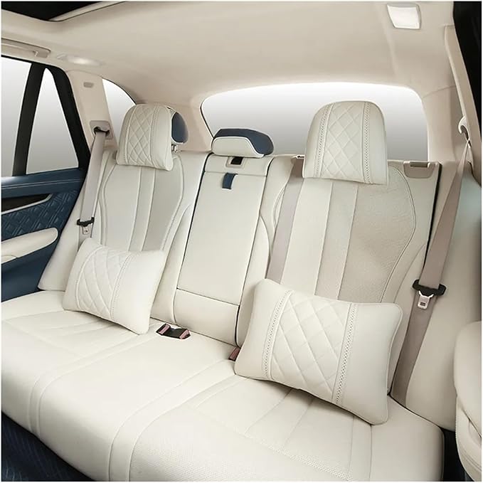 Car seat headrest Leather Car Fit for Seat Rest Cushion Headrest Car Neck Pillow Fit for BMW (Color : Beige Coffee)