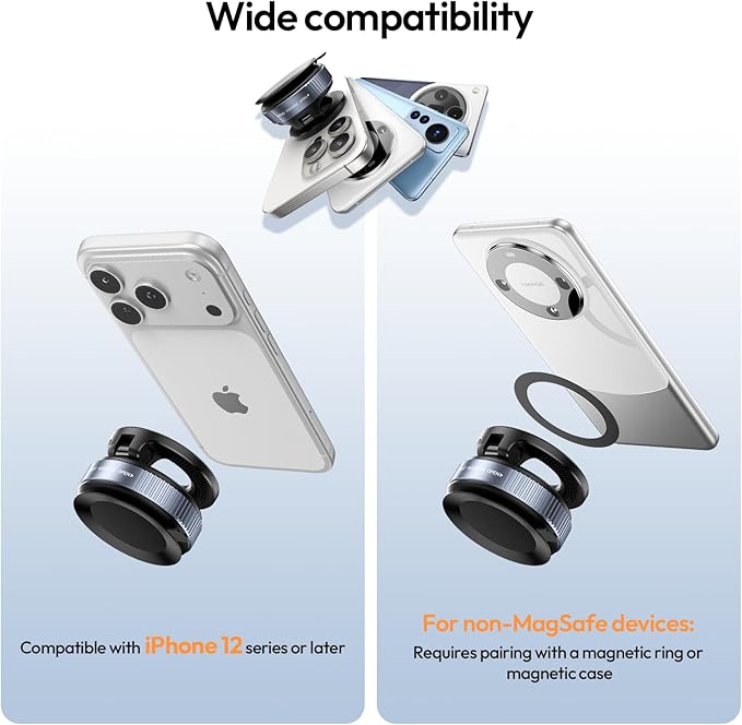 ULANZI Vacuum Suction Cup Phone Mount, 360° Rotatable Magnetic Phone Holder with Adhesive Pad, ≥14N Magnet for Car Kitchen Gym, Car Truck Accessories for iPhone 17 16 Vehicle Mounts