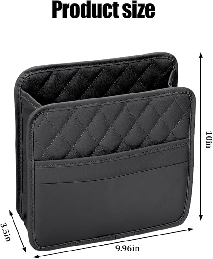 Car Seat Back Organizer, Leather Multipurpose Automotive Hanging Storage Bag Pockets, Vehicle Interior Backseat Trash Bag Can Organizer Accessories, Universal for Most Cars (Black)