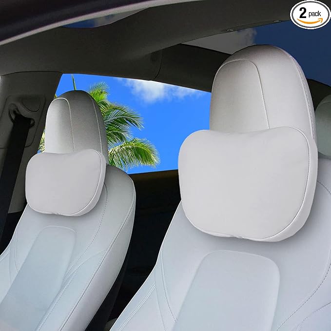2 Pack Car Headrest Neck Pillow Fits for Tesla Model 3 Model Y S X & Cybertruck Accessories,Car Seat Pillow Head Neck Rest Cushion(Upgrade White)