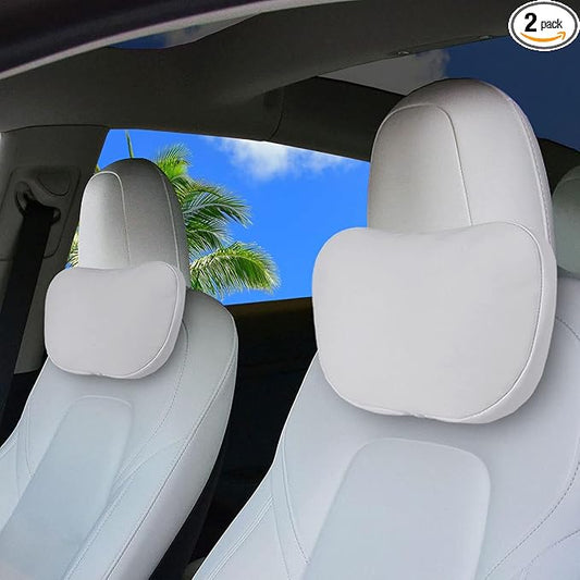 2 Pack Car Headrest Neck Pillow Fits for Tesla Model 3 Model Y S X & Cybertruck Accessories,Car Seat Pillow Head Neck Rest Cushion(Upgrade White)