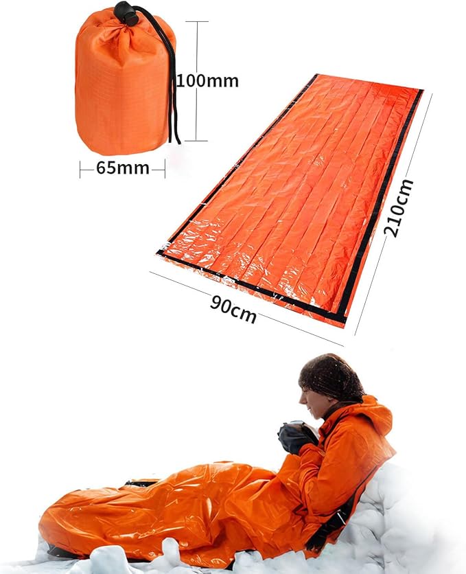 Outdoor Camping Tool kit-6-piece Set，2 Survival KitEmergency Thermal Blankets, Sleeping Bag, Paracord Bracelet, Wire Saw, Whistle for 2 Outdoor Survival Gear, Hiking, Camping, Car Emergency