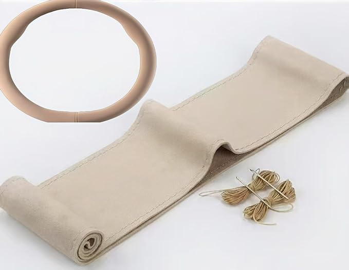 Steering Wheel Cover (Suede Leather), DIY Hand Sewn, Suitable for Both Men and Women, 15 inch Universal (Beige)