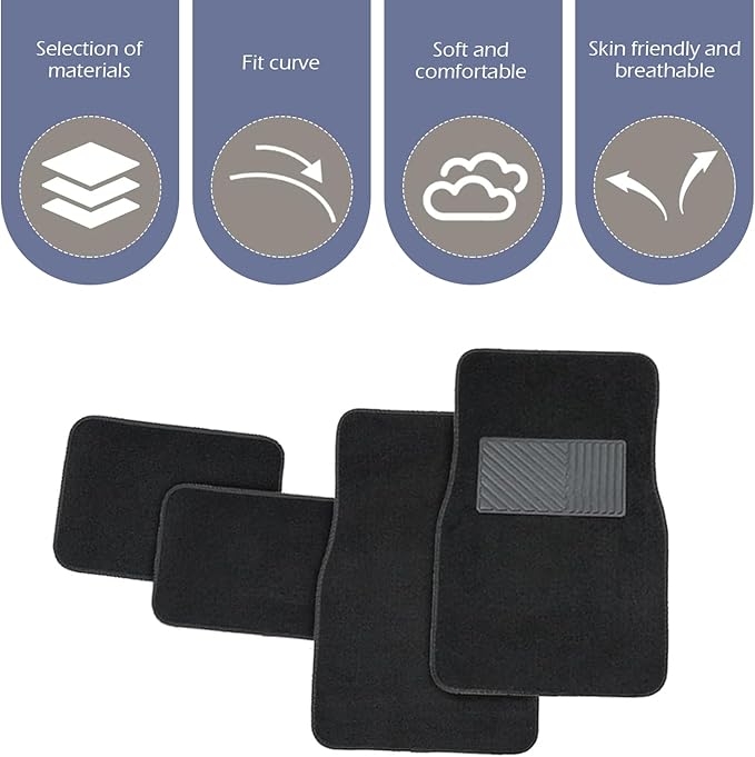 4 PCS Car Mat Kit, Anti-slip Automotive Carpet Floor Mat, Flame Retardant PVC Vehicle Protection Floor Pad, Universal for Most Cars SUVs (Black)