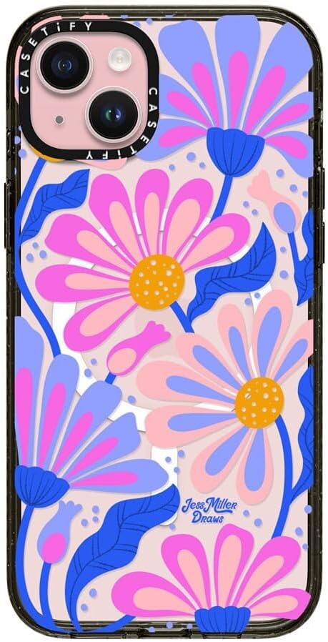 CASETiFY Impact Case for iPhone 15 Plus [8.2ft 4X Military Grade Drop Protection/Compatible with Magsafe] - Mystic Daisy - Clear Black