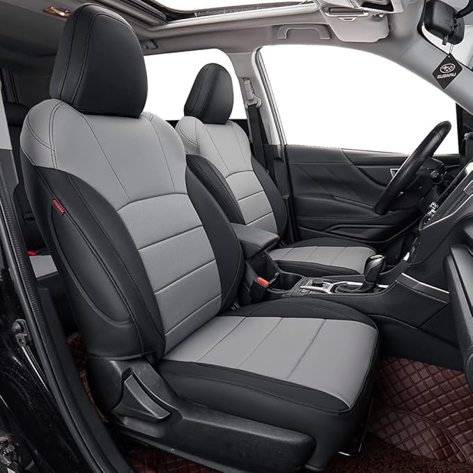 coverdream Forester Leather Seat Covers Custom Fit for 2019-2024 Subaru Forester SUV Seat Cushion,Fully Covered,Airbag Compatible Waterproof Car Seat Protector (Full Set,Black/Gray)
