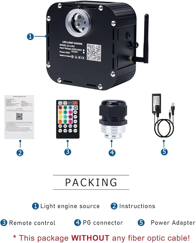 AKEPO 50W RGBW Twinkle Fiber Optic Light Engine Driver, Bluetooth APP Control+Music Activated+28-Key Remote Control for Home Fiber Optic Star Ceiling