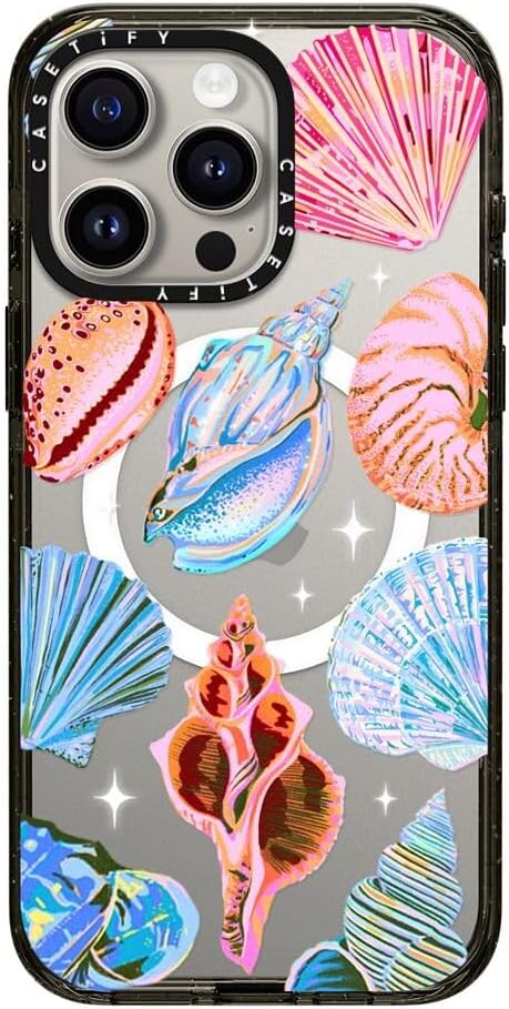 CASETiFY Impact Case for iPhone 15 Pro Max [8.2ft 4X Military Grade Drop Protection/Compatible with Magsafe] - Seashell - Clear Black