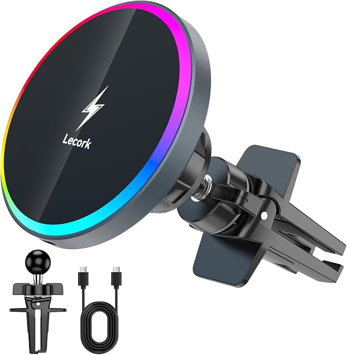 Lecork for Magsafe Car Mount Charger, 15W Air Vent Magnetic Wireles Car Mount Charger for iPhone 17 Pro Max Accessories, Car Phone Holder for iPhone 17 16 15 14 13, Zinc Alloy Case, Deep Grey