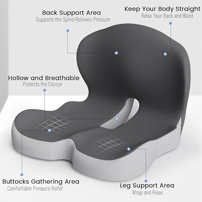 Back and Seat Cushion,Truck Seat Cushion for Long Driving,Ergonomic Non Slip Memory Foam Seat Skin with Back Support,L-Shaped Lumbar Support,Breathable & Machine-Washable,for Car,Office,Home