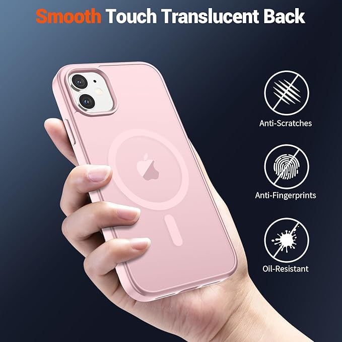 SUPFINE Magnetic for iPhone 11 Phone Case with Screen Protector (Compatible with MagSafe) (Military Grade Drop Protection) Translucent Matte Shockproof Phone Cover,Light Pink