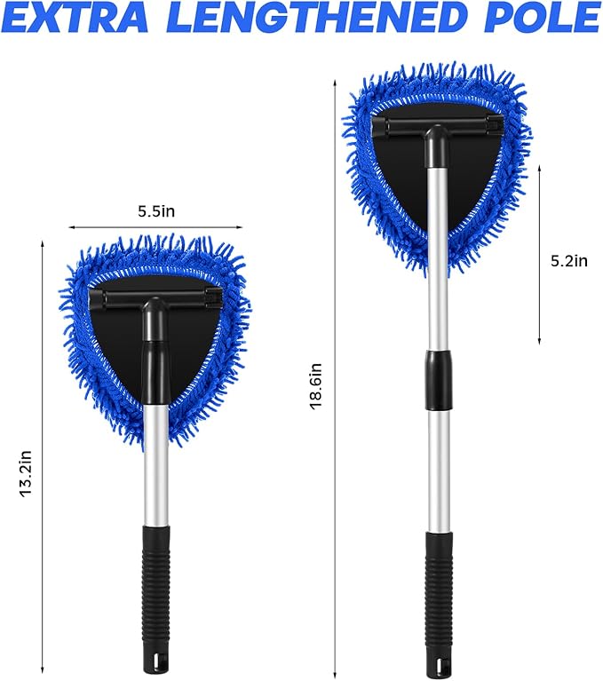 Baderke 9 Pcs Car Windshield Cleaner Tool Kit with with Extendable Handle, Microfiber Towel Pads, Sponge, Ventilation Brush, Empty Spray Bottle for Auto Glass Wiper Suvs Rvs & Home Windows(Blue)