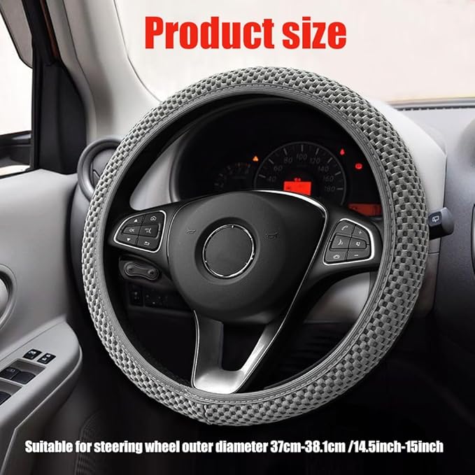 Elastic Stretch Steering Wheel Cover, Car Wheel Cover, Universal 15 Inch Car Steering Wheel Protector, Interior Accessories Microfiber Breathable Ice Silk Steering Wheel Covers for Car (Gray)
