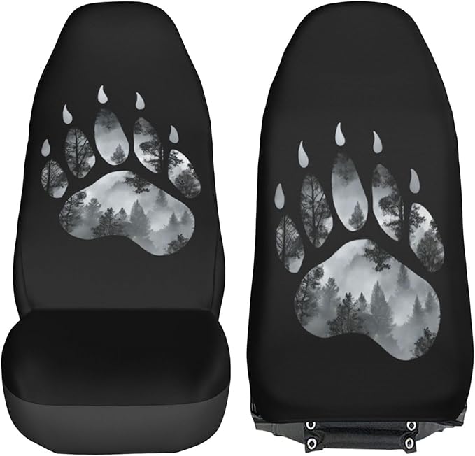 Delerain Car Seat Covers Set 2Pcs, Bear Paw Universal Front Car Seats Vehicle Enterior Protector Suitable Fits Most Car Auto SUV Sedan Truck