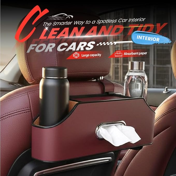 3-in-1 Car Backseat Organizer, 2026 Multifunctional Car Back Seat Storage Organize Box with Cup Holder Tissue Box, for Hold Phones, Snacks, Drinks, Handbags (Red)
