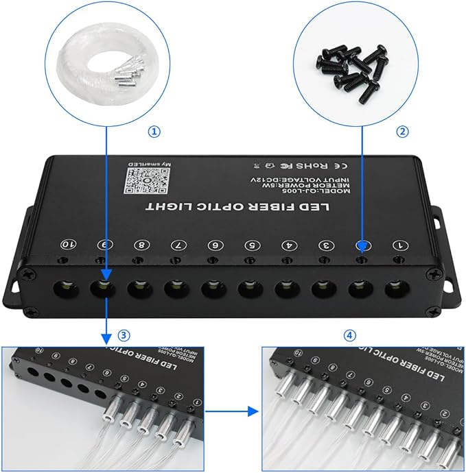 AMKI 100pcs*0.04in*9.8ft Pure White Shooting Stars Effect Fiber Optic Lights Kit,10Holes LED 5W Meteor Light Engine with Bluetooth+RF Remote Control 20 Meteor Modes