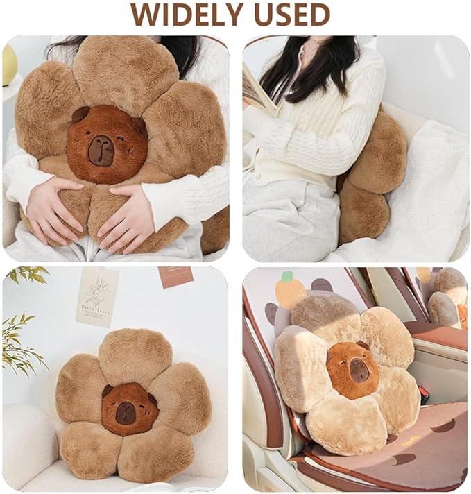 LYFJMUS 4 Pack Plush Capybara Car Headrest Pillow and Lumbar Support Pillow Kawaii Plushies Capybara Stuffed Headrest Cute Car Decor for Car Driving