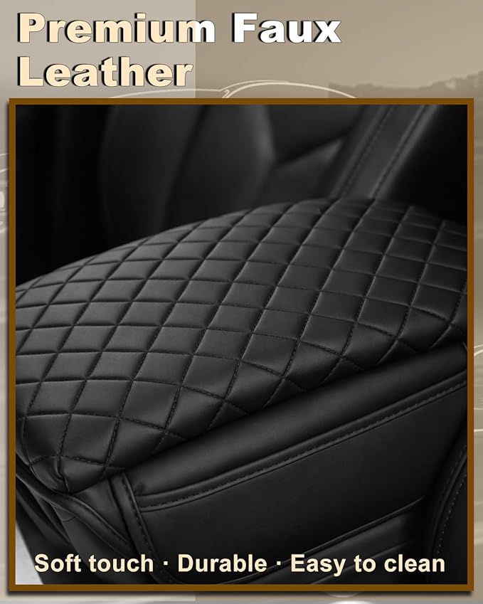 Armrest Cover for Jeep Wrangler JL Center Console Pad with Organizer Storage Pockets, Black Faux Leather Arm Rest Lid Cushion Accessories (2018-2026 Wrangler JL/Gladiator JT)