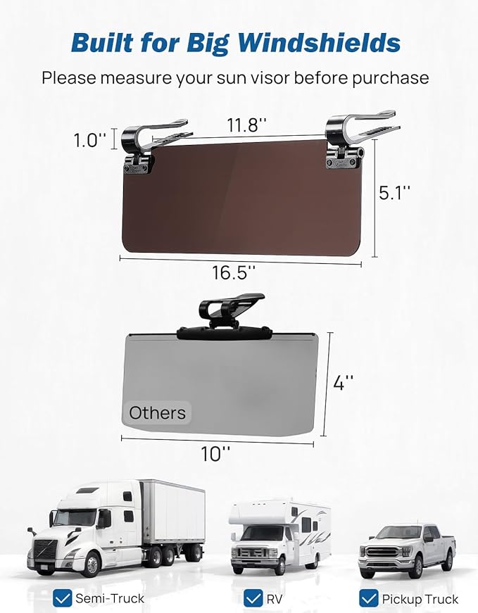 JOYTUTUS Large Sun Visor Extender for SUV Pickup Truck, Polarized Sun Visor Extender Universal Sun Blocker UV400, Adjustable Visor Extension for Car Visor,Double-Clip,Anti Glare Stray Light