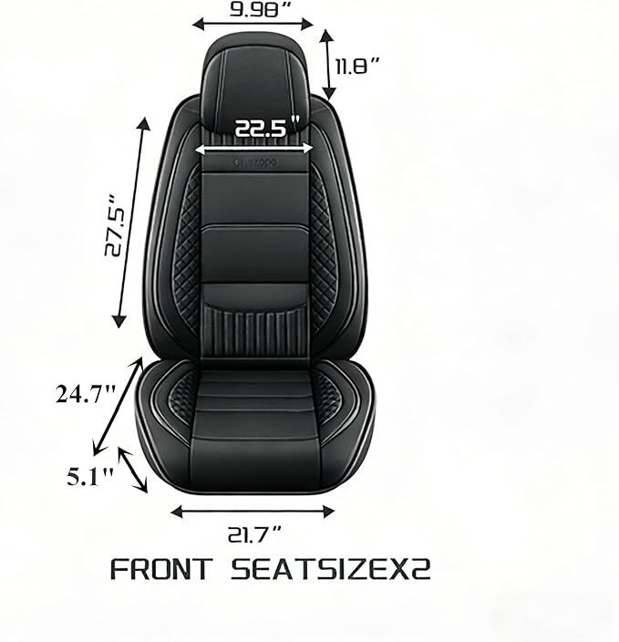 Chezope Leather Seat Covers, Black Car Seat Covers Front Pair, Breathable Car Seat Protectors, Wear-Resistant Car Accessories, Universal Fit for Most Cars,SUVs Truck (Black-Stripes, Front Pair)