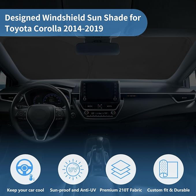 Windshield Sun Shade for 2009-2014 Toyota Corolla UV Ray & Heat Blocking Foldable Windshield Sunshade for Toyota Corolla Accessories Front Sun Visor Protector