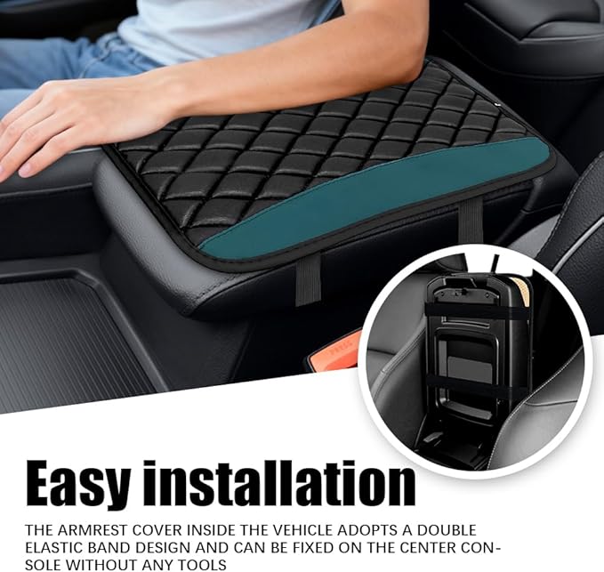 Car Center Console Cushion Pad, Arm Rest Covers, 12.6"×7.5" Leather Waterproof Auto Armrest Seat Box Protector, Auto Comfortable Center Console Cover Universal for Most Vehicles (Dark Green)